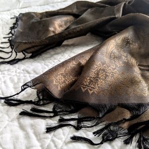 Brown and Gold Silk Afghan Scarf